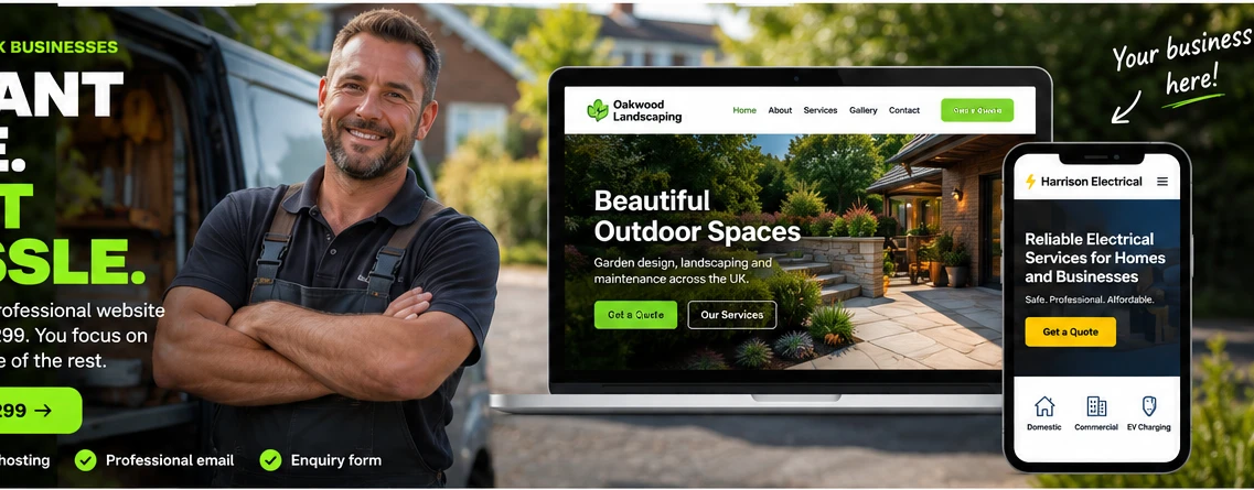 Professional small business website shown on laptop and mobile devices